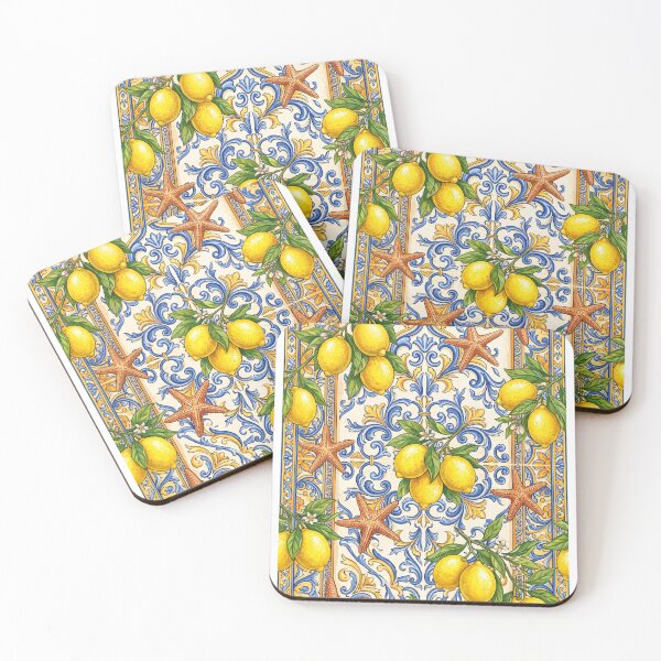 Item preview, Mediterranean Tile with Lemons and Starfish designed and sold by Poppy's Designs.
