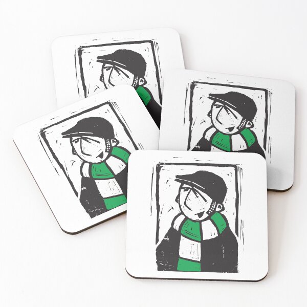 Item preview, Classic Football Fan Illustration | Retro Terrace Supporter | Green & White Scarf - Lino designed and sold by GWARTGB.