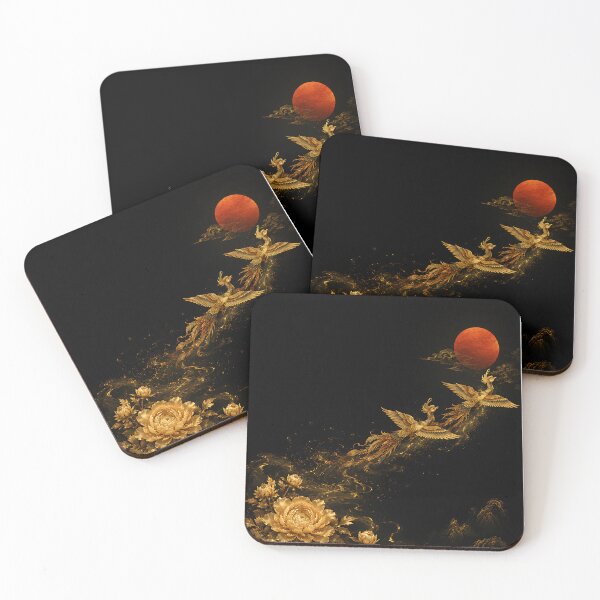 Item preview, Korean Art Soaring Cranes to Red Sun - Golden Peony Luxury Wall Art designed and sold by K-Tradition.