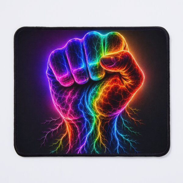 Item preview, Rainbow Lightning Fist — Neon Electric Power Art designed and sold by Aureva Arts Shop.