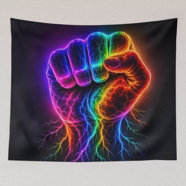 Artikelvorschau, Regenbogen-Blitz-Faust — Neon-Elektrische Kraftkunst entworfen und verkauft von Aureva Arts Shop.
