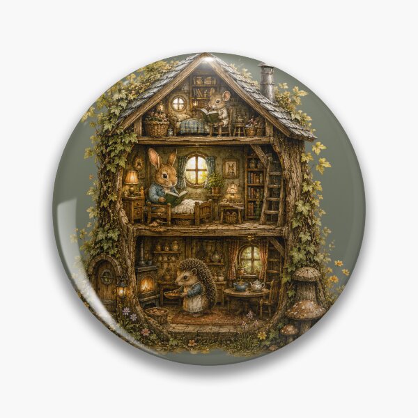 Item preview, Woodland Animal Cottage Watercolor – Storybook Cross Section Fairy House Illustration designed and sold by MagicMakerPh.