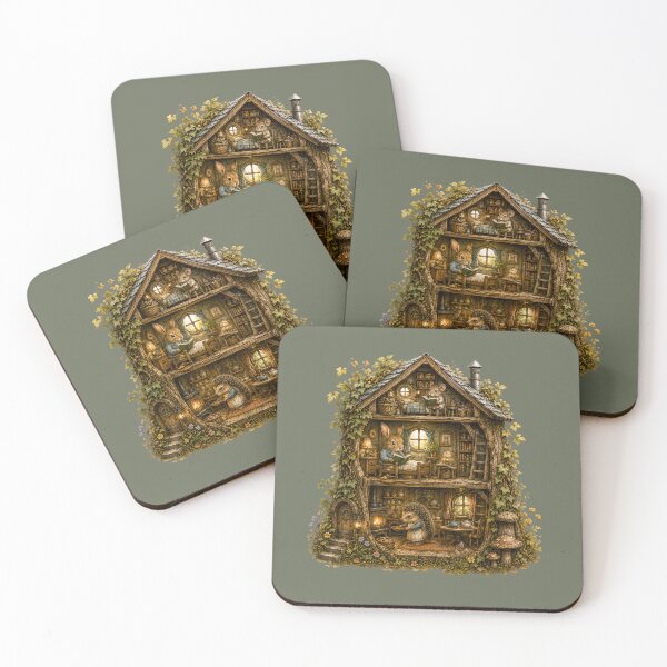 Item preview, Woodland Animal Cottage Watercolor – Storybook Cross Section Fairy House Illustration designed and sold by MagicMakerPh.
