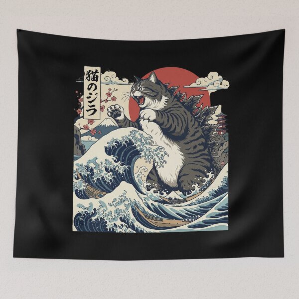 Item preview, Giant Monster Cat Japanese Wave Ukiyo-e Art designed and sold by SiarheiYur.