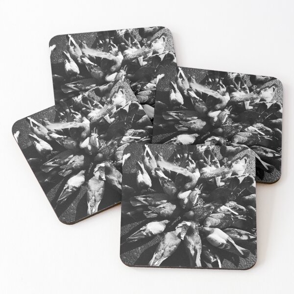 Item preview, Pigeon Feeding Frenzy – Black and White Urban Wildlife Photography designed and sold by UrbanNoirMood.
