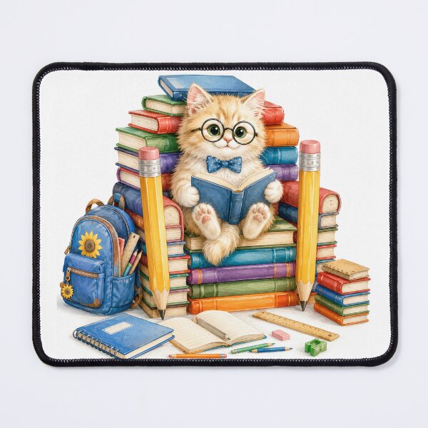 Item preview, Cat Reader in Glasses on a Book Chair Made of Books and Pencils designed and sold by OksArtStudio.