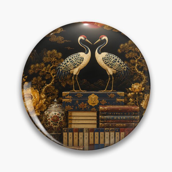Item preview, Korean Art Royal Chaeckgeori - Twin Cranes, Golden Peony & Red Sun Wall Art designed and sold by K-Tradition.