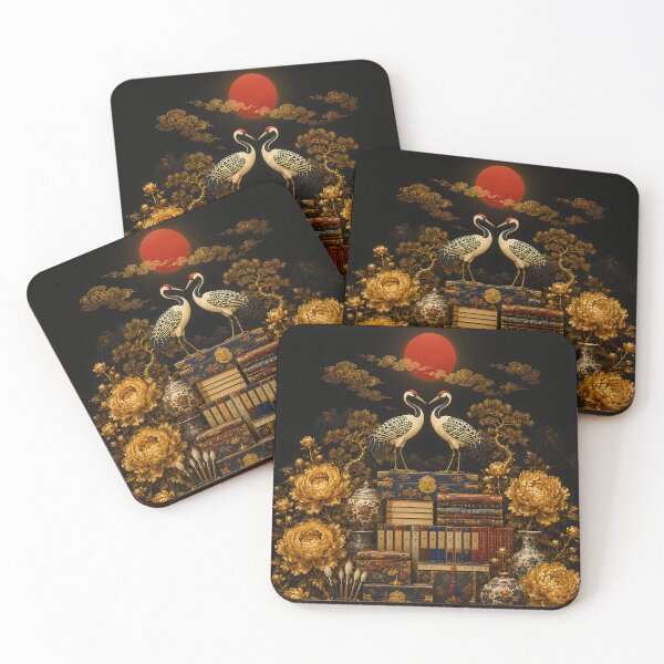 Item preview, Korean Art Royal Chaeckgeori - Twin Cranes, Golden Peony & Red Sun Wall Art designed and sold by K-Tradition.
