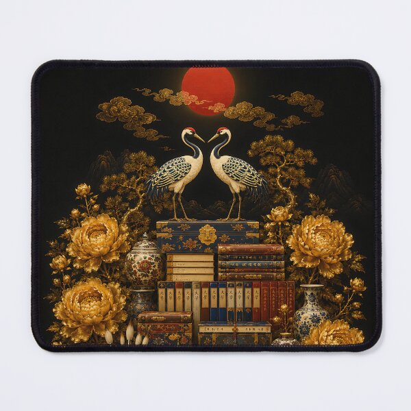 Item preview, Korean Art Royal Chaeckgeori - Twin Cranes, Golden Peony & Red Sun Wall Art designed and sold by K-Tradition.