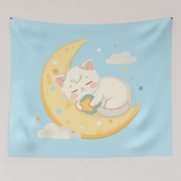 Item preview, Cute Moon Cat Kawaii Sticker | Sleeping Cat on Crescent Moon designed and sold by Stylestickers55.