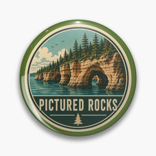 Item preview, Pictured Rocks National Lakeshore Adventure Badge | Vintage Michigan Sticker & Outdoor Emblem designed and sold by Nubrixa-Studio.