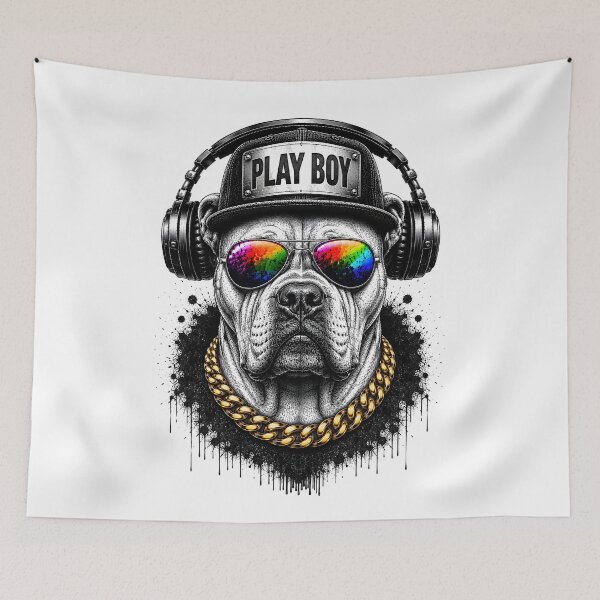 Item preview, American Bulldog Streetwear Graphic| Cool Bulldog with Headphones, Rainbow Sunglasses & Gold Chain designed and sold by BDLuck2021.