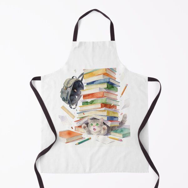 Item preview, Gray Cat with Green Eyes Buried Under a Stack of Large Books designed and sold by OksArtStudio.