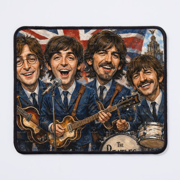 Item preview, The Beatles Caricature with British Flag  designed and sold by LuluLeb.
