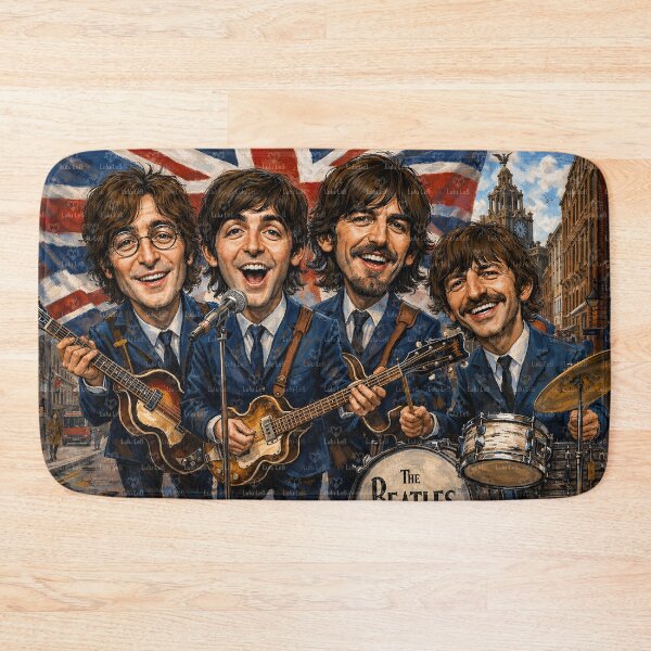 Item preview, The Beatles Caricature with British Flag  designed and sold by LuluLeb.