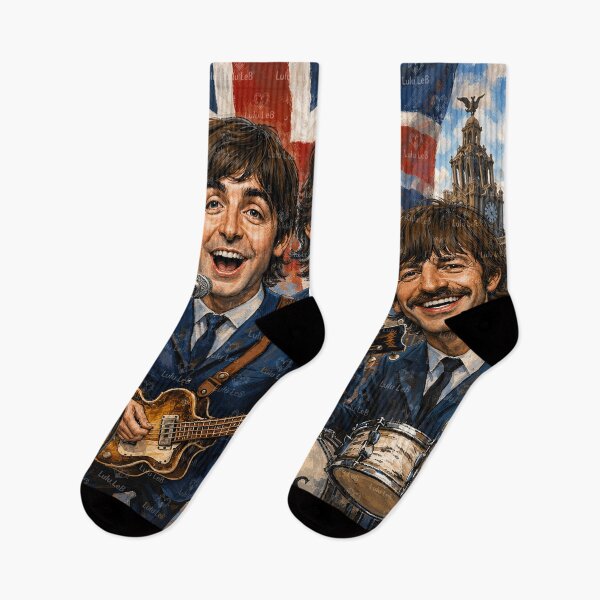 Item preview, The Beatles Caricature with British Flag  designed and sold by LuluLeb.