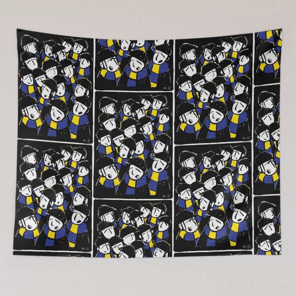 Item preview, Classic Football Fans Illustration | Retro Terrace Supporters| Blue & Yellow - Footy Crowd designed and sold by GWARTGB.