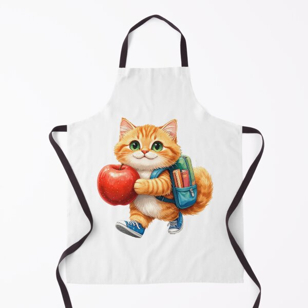 Item preview, Red Cat Going to School with Backpack and Apple designed and sold by OksArtStudio.