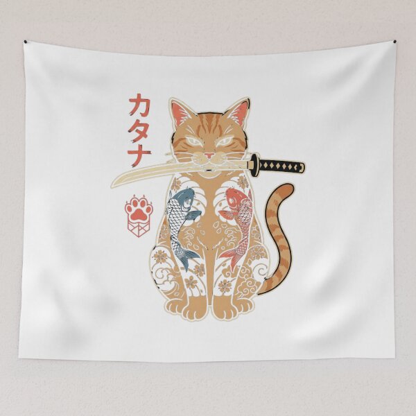 Item preview, Samurai Cat Katana Japanese Tattoo Style Art designed and sold by SiarheiYur.
