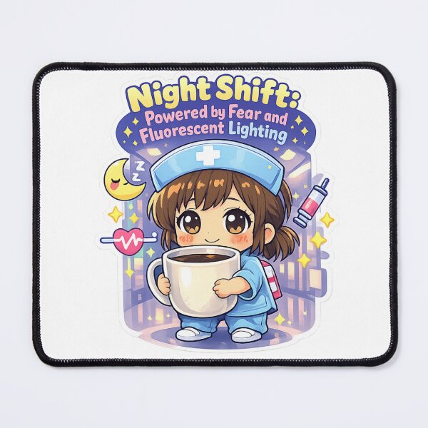 Item preview, Night Shift Nurse Kawaii Humor – Powered by Fear and Fluorescent Lighting Sticker designed and sold by Shadowframe Studios.