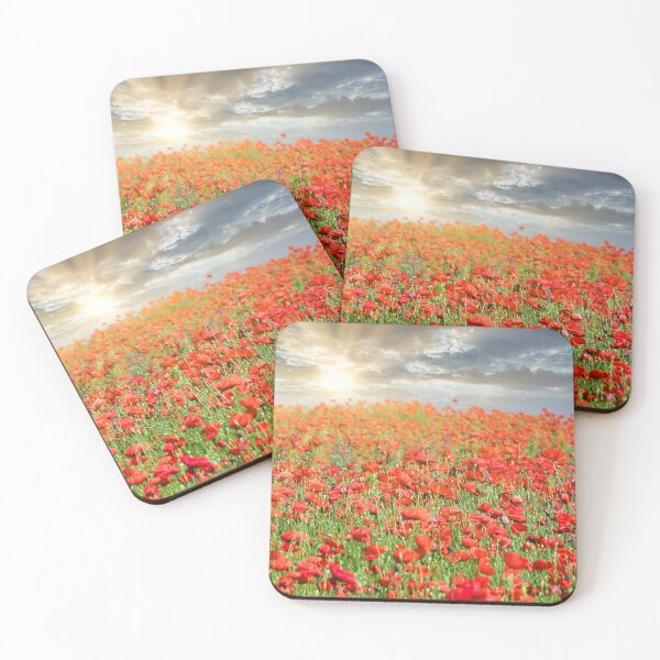 Item preview, The sun's rays break through the clouds and shine on the poppies flower meadow, spring season designed and sold by goceris.