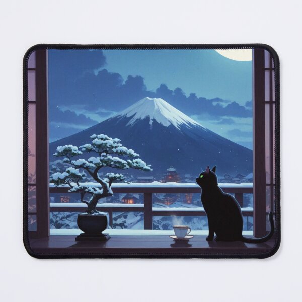 Item preview, Midnight Black Cat & Mount Fuji Winter Moon View designed and sold by BLUESKY11a.