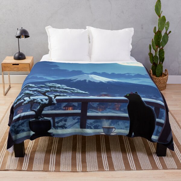 Item preview, Midnight Black Cat & Mount Fuji Winter Moon View designed and sold by BLUESKY11a.