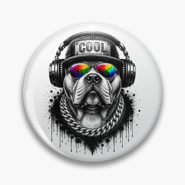 Item preview, American Bully Streetwear Graphic | Cool Bully Dog with Headphones, Rainbow Sunglasses & Chain designed and sold by BDLuck2021.