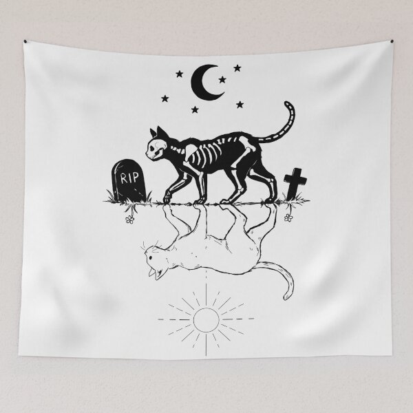 Item preview, Day and Night Cat Mirror Illustration designed and sold by SakuraHaven.