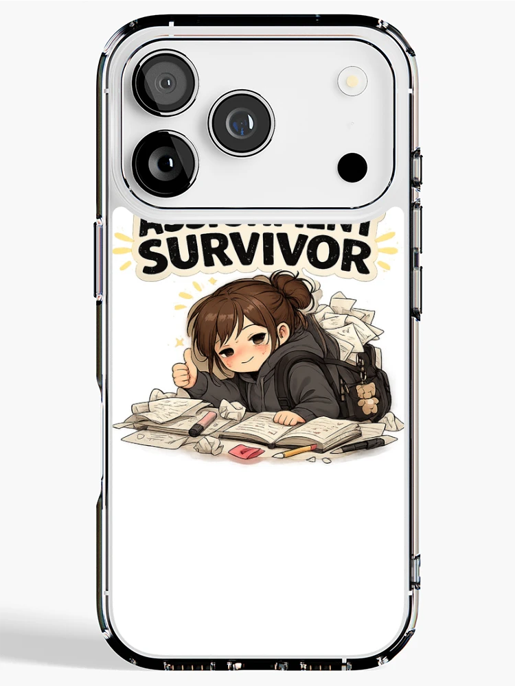 Thumbnail 1 of 5, iPhone Case, Assignment Survivor Student Humor Sticker designed and sold by BrainBuckets.