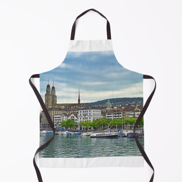 Item preview, Historic Zurich city center with famous Grossmunster churh and boats on the river Limmat designed and sold by goceris.