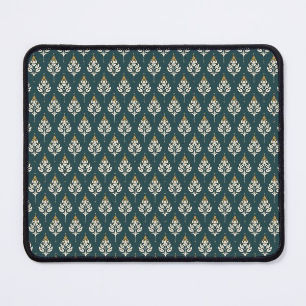 Item preview, Thai Botanical Seamless Pattern Teal Gold Traditional Thai Leaf Motif Fabric Design designed and sold by KOPatternCo.