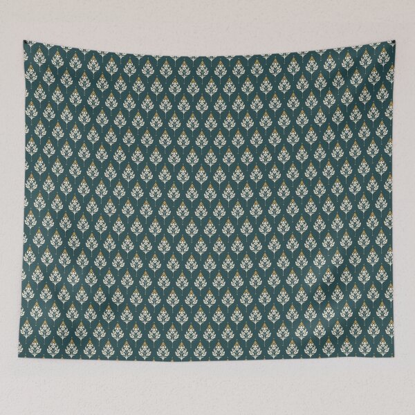 Item preview, Thai Botanical Seamless Pattern Teal Gold  Traditional Thai Leaf Motif Fabric Design designed and sold by KOPatternCo.