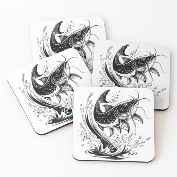 Item preview, Jumping Carp Fish Black and White Illustration designed and sold by NoFishToday.