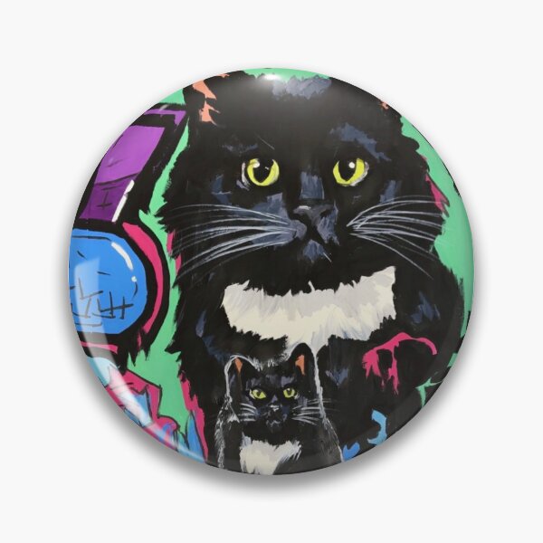 Item preview, Modern Black Fluffy Tuxedo Cat Graffiti Art | Vibrant Urban Cat Painting designed and sold by xRoarAndPawArtx.