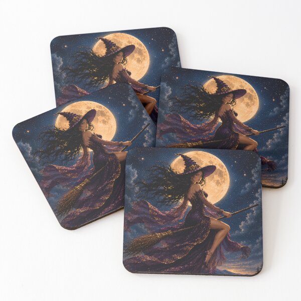 Item preview, Witch Flying on Broomstick Halloween Gothic Purple Watercolor Art designed and sold by MaryFiremoonArt.