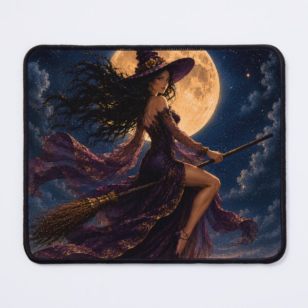 Item preview, Witch Flying on Broomstick Halloween Gothic Purple Watercolor Art designed and sold by MaryFiremoonArt.