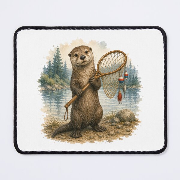 Item preview, Playful Otter With Fishing Net Lake Life Fun designed and sold by AQUILAKREO.