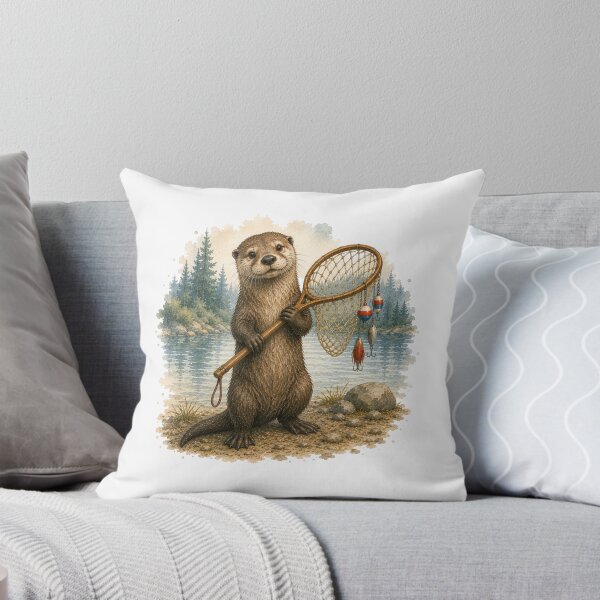 Item preview, Playful Otter With Fishing Net Lake Life Fun designed and sold by AQUILAKREO.
