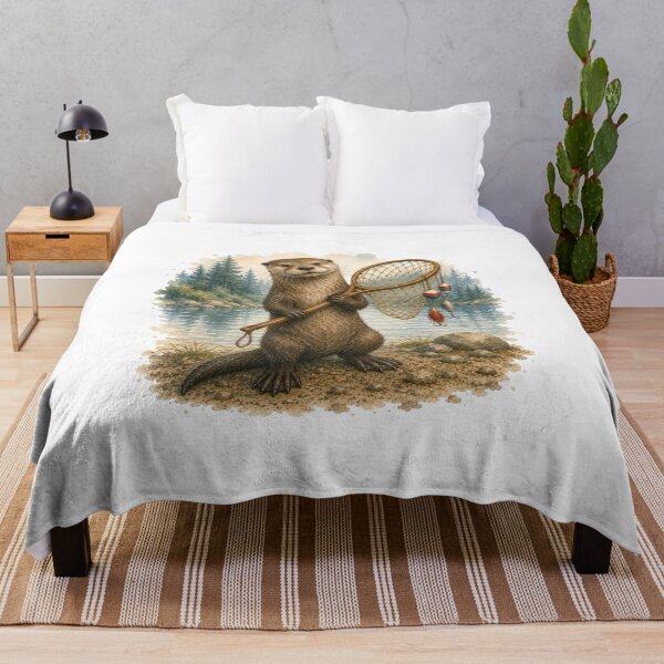 Item preview, Playful Otter With Fishing Net Lake Life Fun designed and sold by AQUILAKREO.