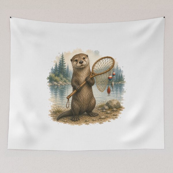 Item preview, Playful Otter With Fishing Net Lake Life Fun designed and sold by AQUILAKREO.
