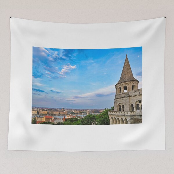 Item preview, Fisherman's Bastion panoramic view with town from the hillside in sunset, Budapest, Hungary designed and sold by goceris.