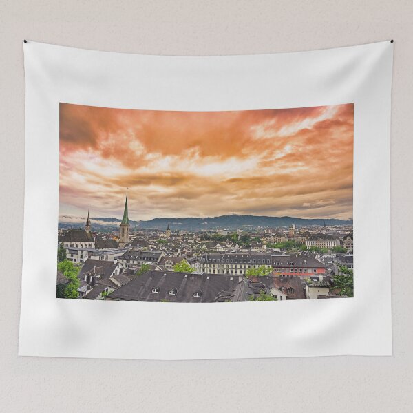 Item preview, Dramatic red sky sunset over Zurich, Switzerland designed and sold by goceris.