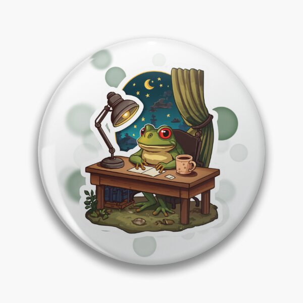 Item preview, Cute Frog Working Late Cozy Cottagecore designed and sold by iamKRUK.