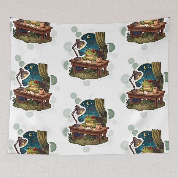 Item preview, Cute Frog Working Late Cozy Cottagecore designed and sold by iamKRUK.