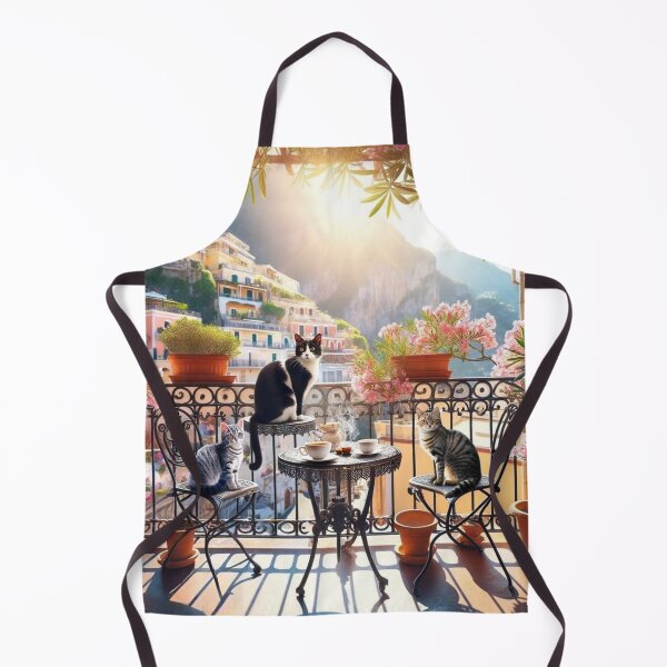 Item preview, Sunlit Amalfi Balcony Cats Italian Coast Painting designed and sold by UmSkelig834.