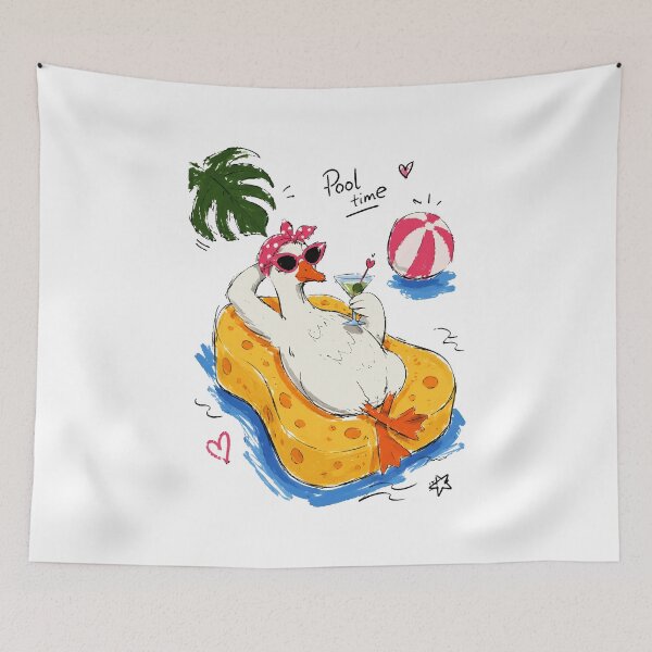 Item preview, Pool Time Funny Duck with Sunglasses & Cocktail – Hand-Drawn Art designed and sold by RamyGallery.