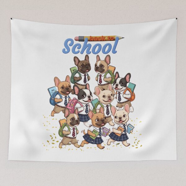 Item preview, Cute French Bulldogs Back to School Cartoon Illustration designed and sold by VibranPalette.