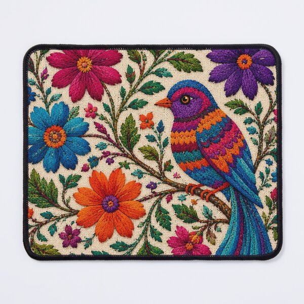 Item preview, Traditional Mexican Folk Bird Embroidery | Colorful Floral Textile Art designed and sold by BrainCurves.