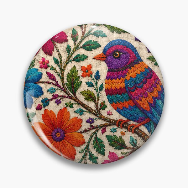 Item preview, Traditional Mexican Folk Bird Embroidery | Colorful Floral Textile Art designed and sold by BrainCurves.
